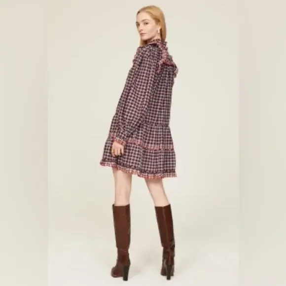 Ulla Johnson Long Sleeve Mini Dress Purple Plaid Size 2 Retails $425 - Picture 4 of 12